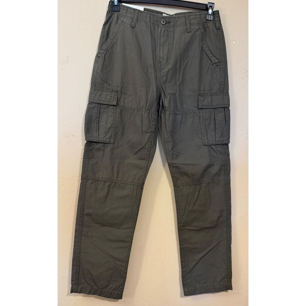 Mutual Weave Cargo Pants Men 30x30 Dark Olive Relaxed Taper Ripstop Cotton NEW‎